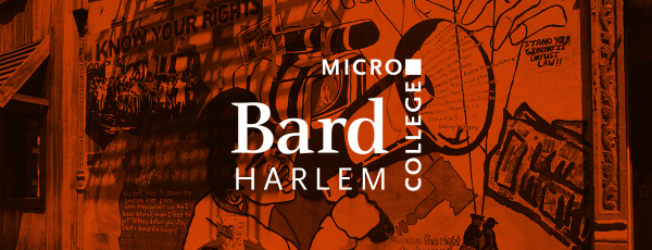 Bard Micrcollege Harlem logo overlaid on an orange photo of a protest mural.
