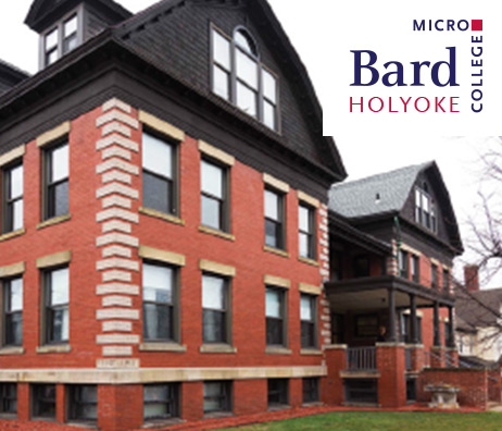 Bard Microcollege Holyoke logo with a photo of The Care Center in the background.