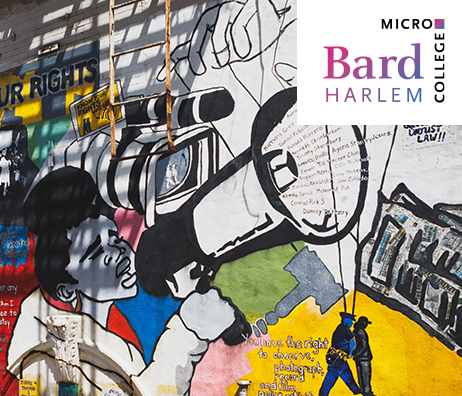 Bard Microcollege Harlem Logo with a mural in the background.