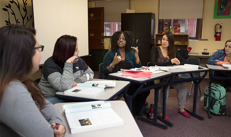 A discussion in the classroom at The Care Center.